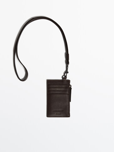 Leather card holder with neck strap - Studio