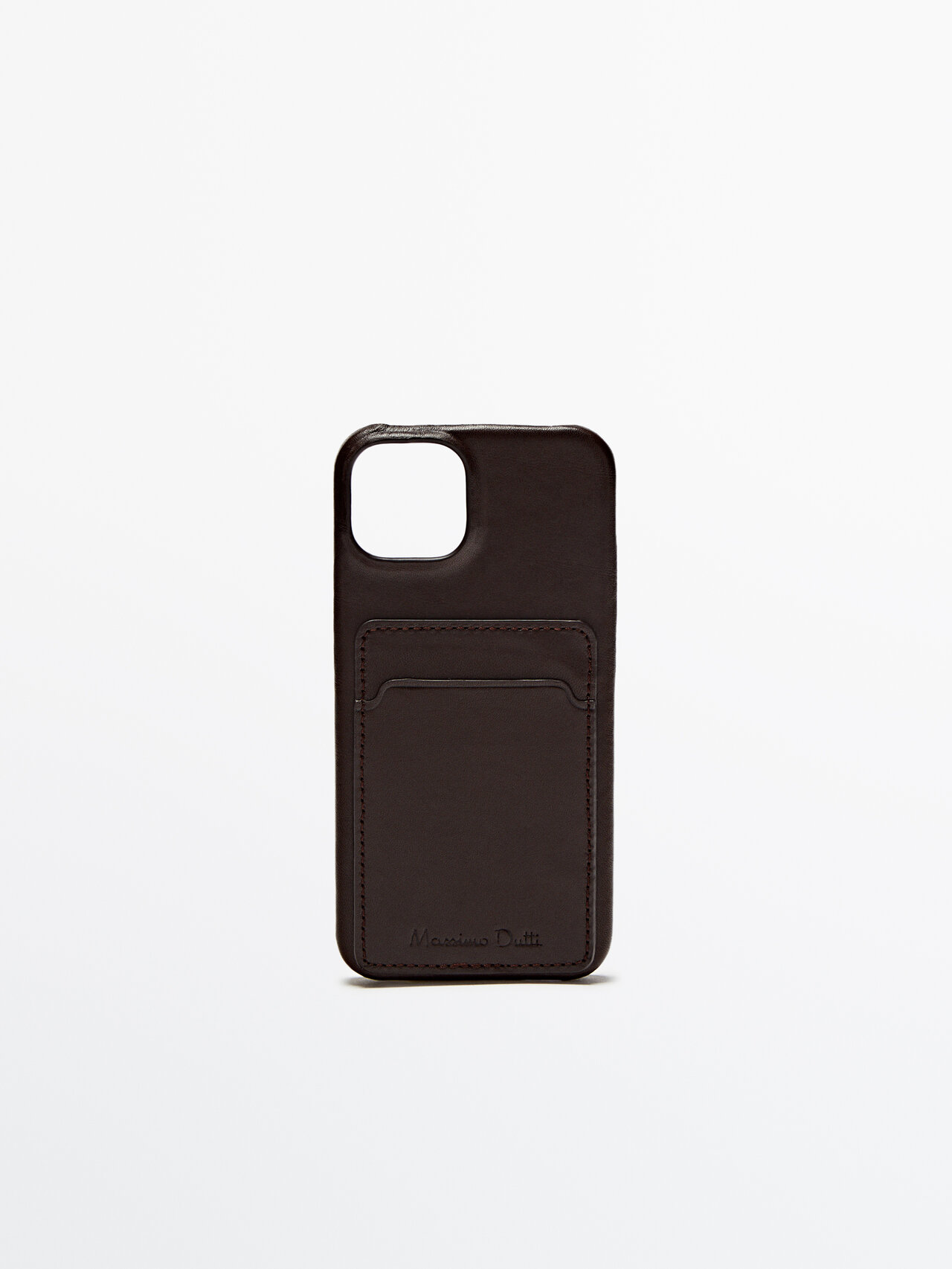 Massimo Dutti Leather Iphone 14 Case With Card Slot In Brown