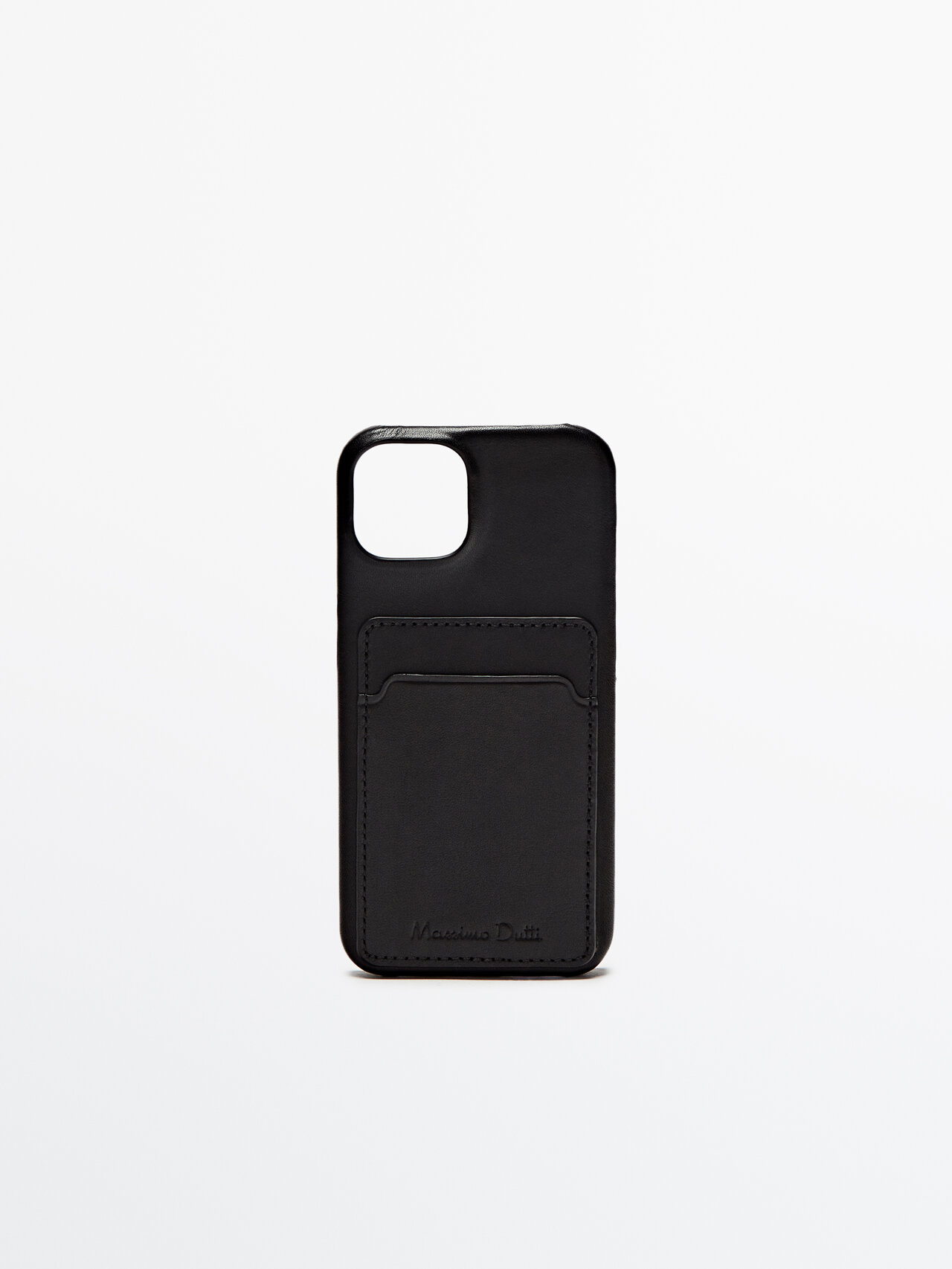 Massimo Dutti Leather Iphone 14 Case With Card Slot In Black