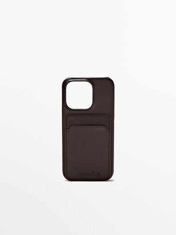 Handyhülle aus Leder für iPhone 14 Pro mit Kartentasche