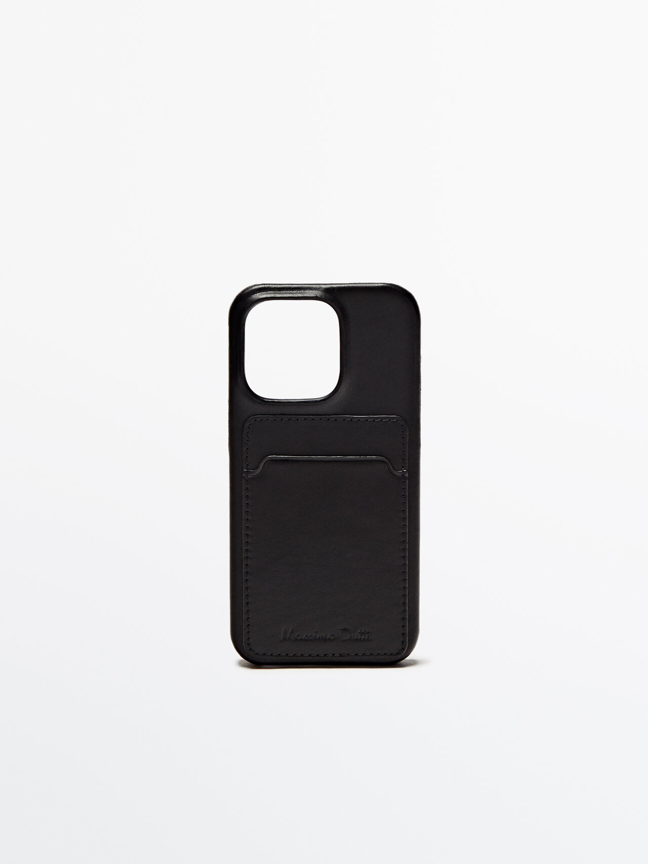 Massimo Dutti Leather Iphone 14 Pro Case With Card Slot In Black