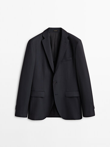 Blue check texture wool suit blazer