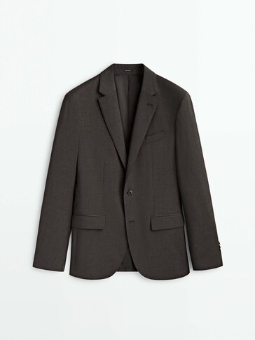 Brown 100% wool suit blazer