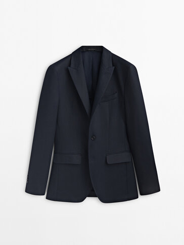 Navy blue 100% linen suit blazer