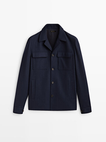 Navy blue 100% wool overshirt