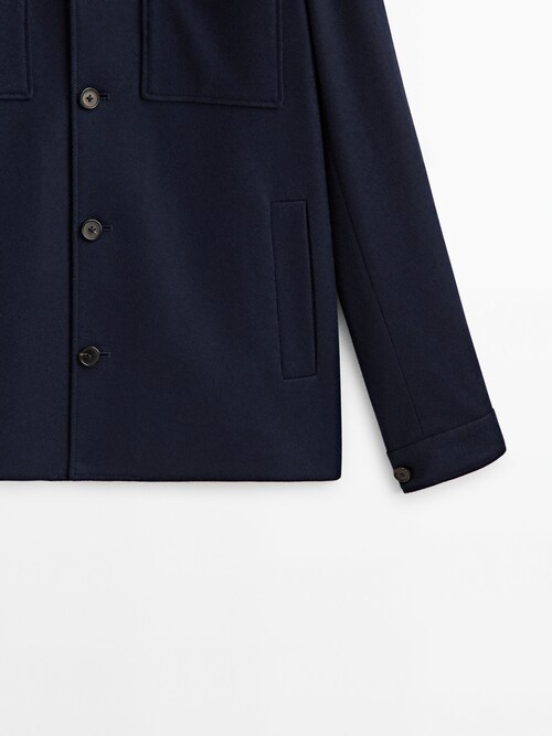 Navy blue 100% wool overshirt - Massimo Dutti Vietnam