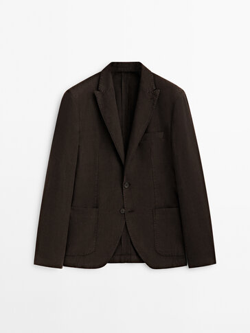 Glen plaid dyed linen suit blazer
