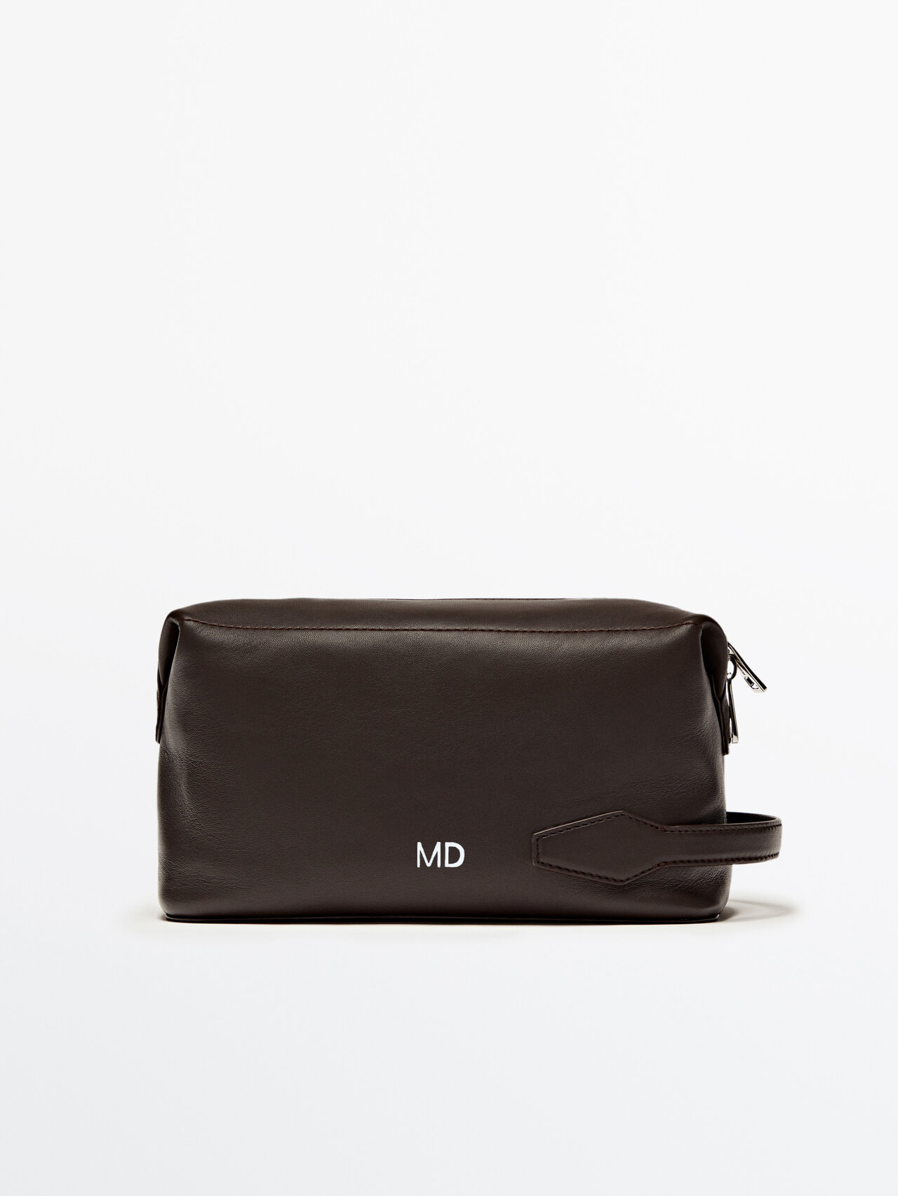 Massimo Dutti Nappa Leather Toiletry Bag With Zip In Brown