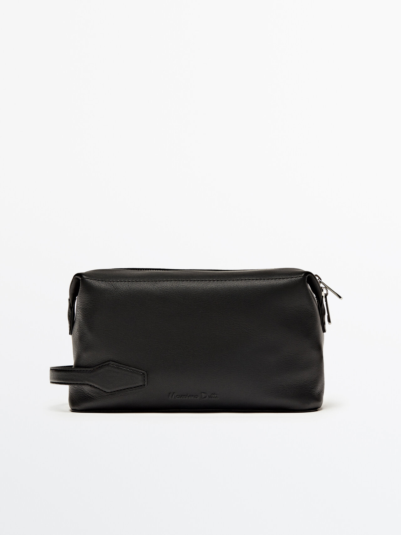 Massimo Dutti Nappa Leather Toiletry Bag With Zip In Black