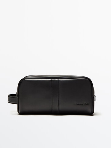 Leather toiletry bag with zip