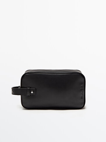 Leather toiletry bag with zip