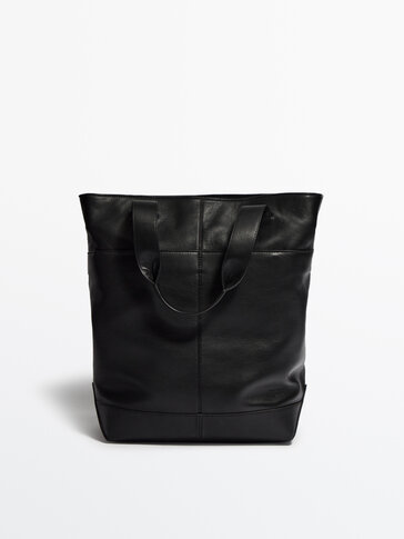 Black leather tote bag - Studio