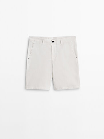 Micro-textured cotton Bermuda shorts