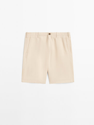 Cotton blend Bermuda shorts with tab details