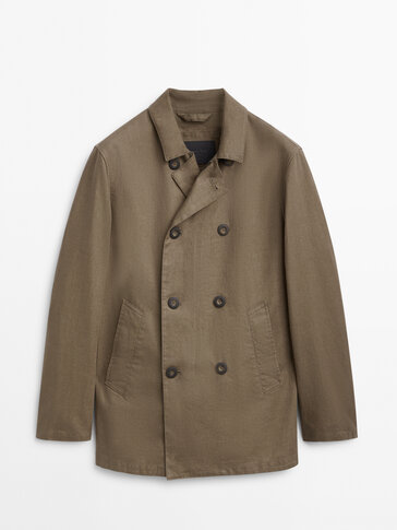 3-layer linen blend trench-style coat