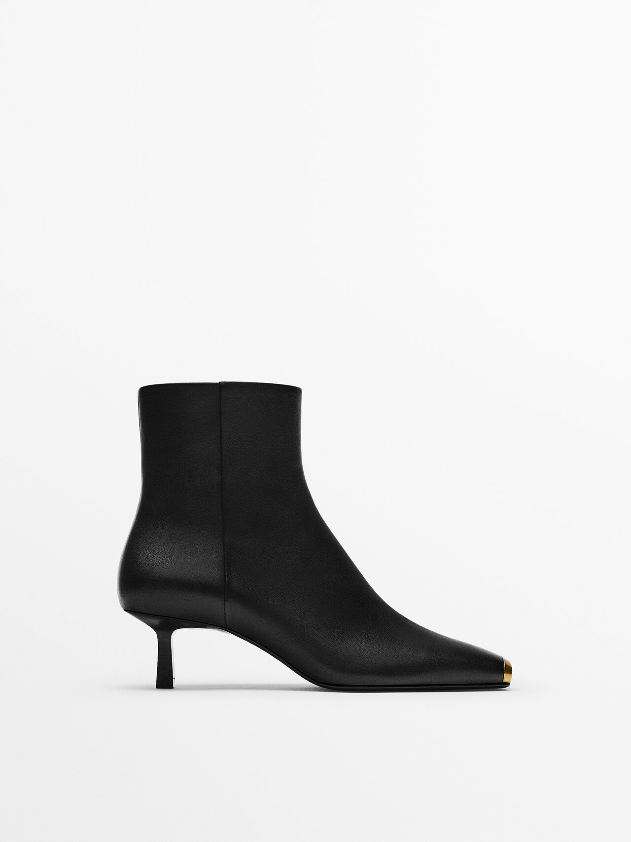 Massimo Dutti Leather Ankle Boots With Metal Toe In Black