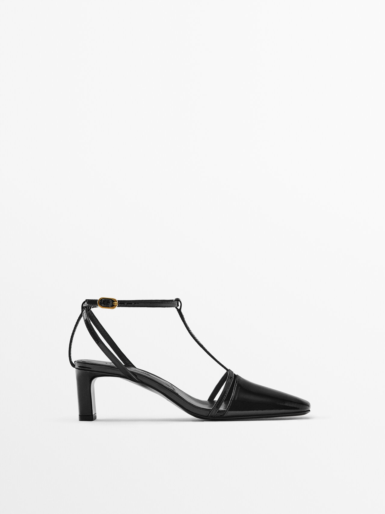 Massimo Dutti Leather Vamp High-heel Shoes In Black