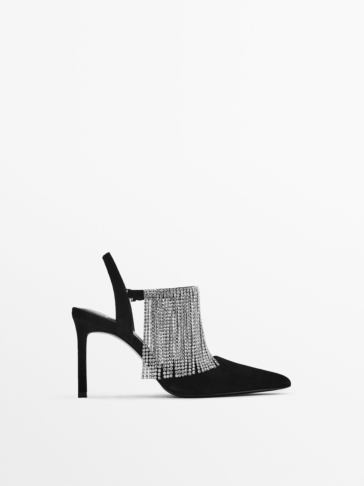 Massimo Dutti Leather High-heel Shoes With Rhinestone Fringing - Studio In Black