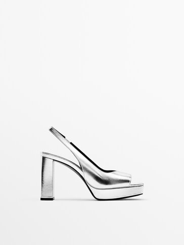 Metaliczne skórzane buty na obcasie bez pięty − Studio