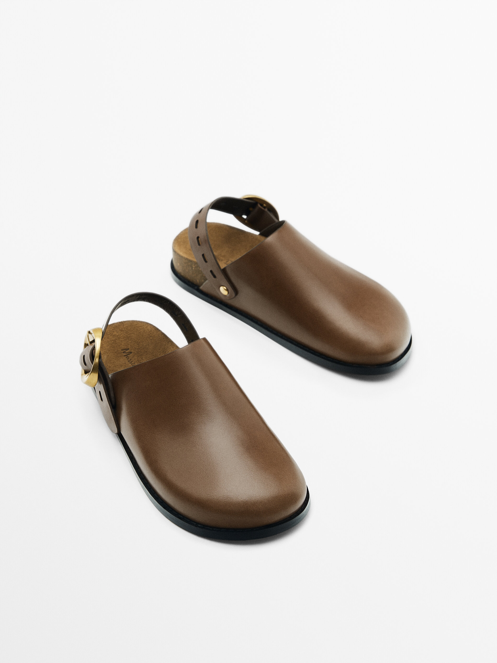 Massimo Dutti Leather Clogs With Metal Buckle - Big Apple Buddy