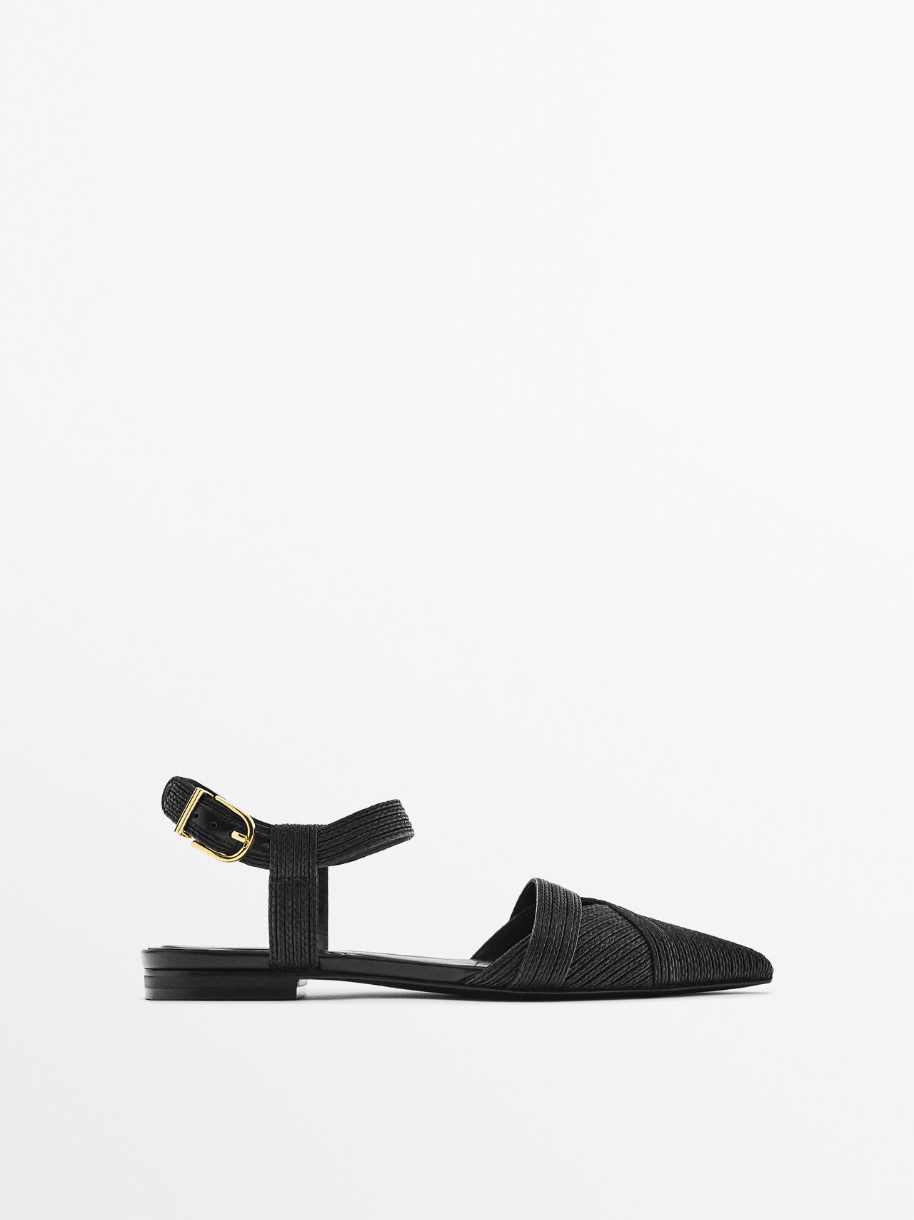 Massimo Dutti Fabric Flat Slingback Shoes In Black | ModeSens