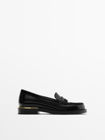 Leather loafers with metal heel detail