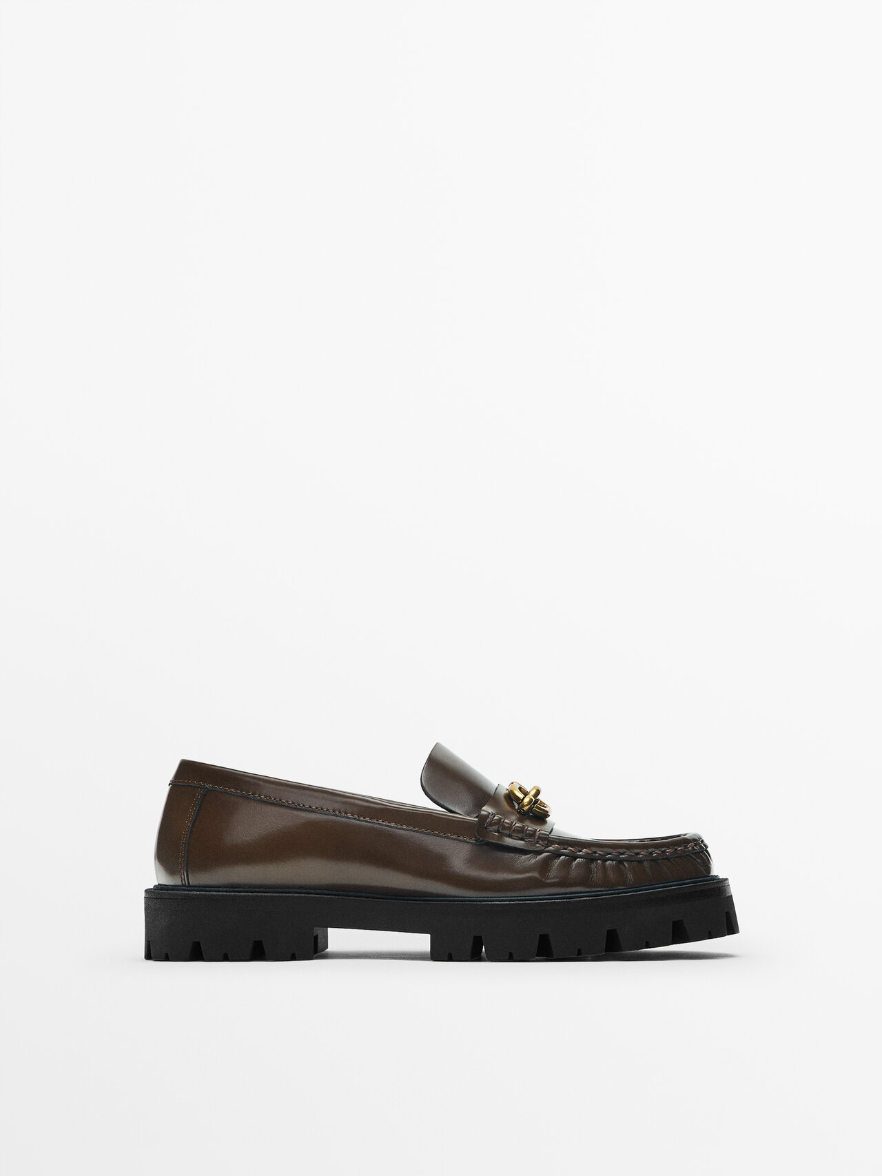 Massimo Dutti Leather Loafers With Super Track Soles In Brown