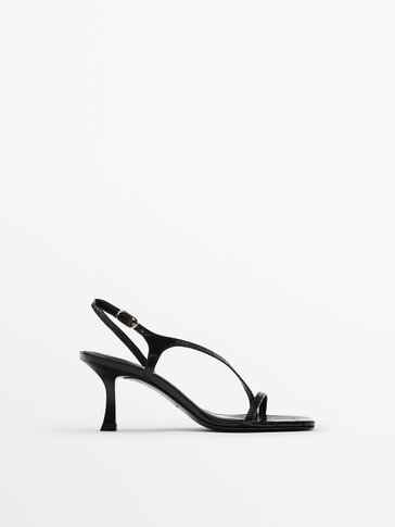 High-heel leather sandals with criss cross strap