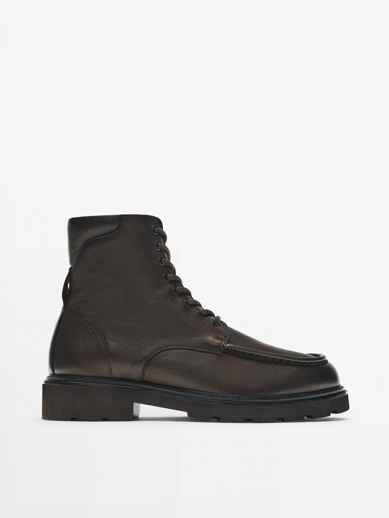 Massimo Dutti Leather Boots With Moc Toe In Brown