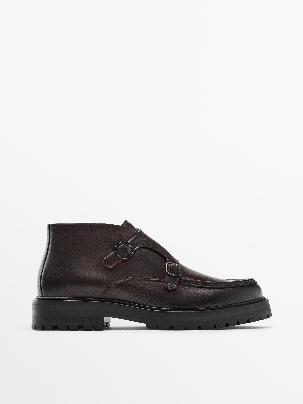 Massimo Dutti Nappa Leather Monk Ankle Boots In Brown