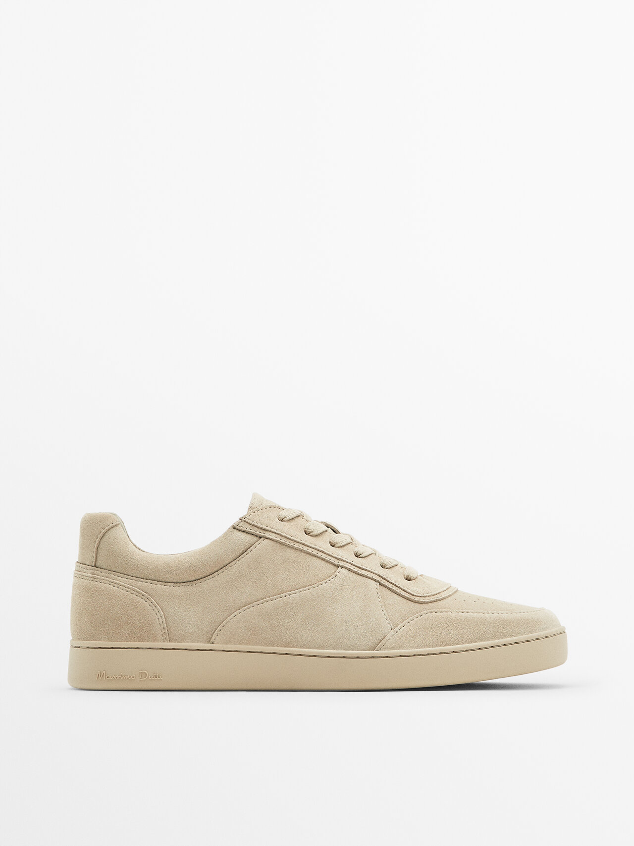 Massimo Dutti Split Suede Leather Trainers In Sand