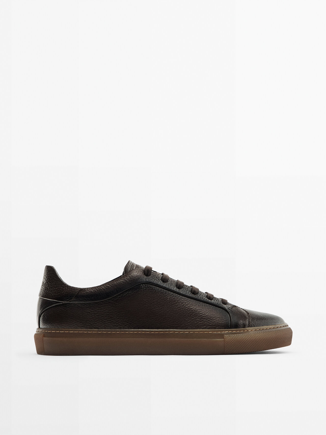 Massimo Dutti Floater Leather Trainers In Tan
