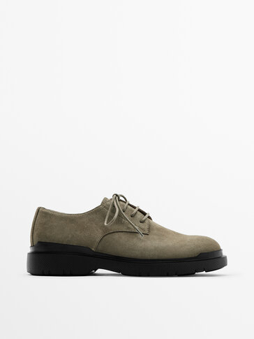 Split suede leather derby shoes