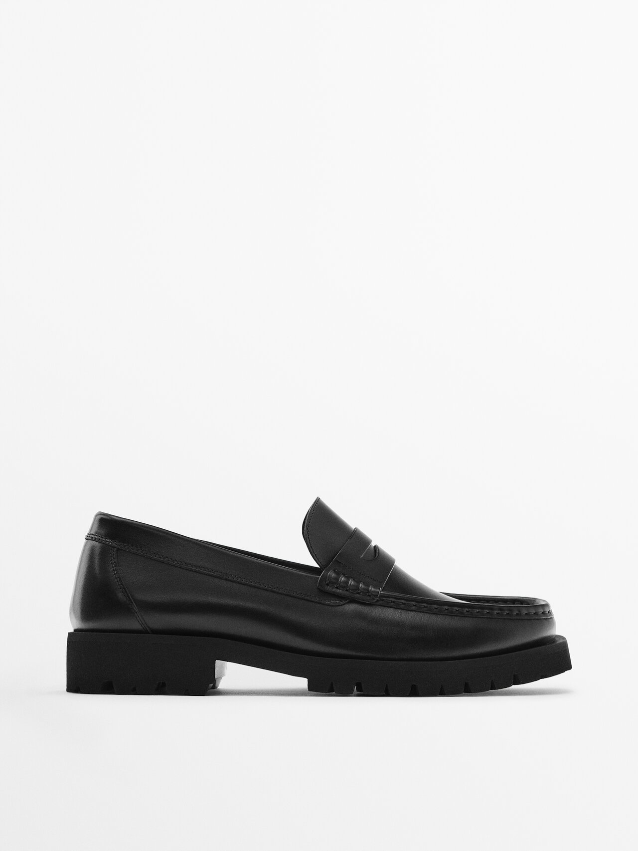 Massimo Dutti Brushed Nappa Leather Loafers - Studio In Black