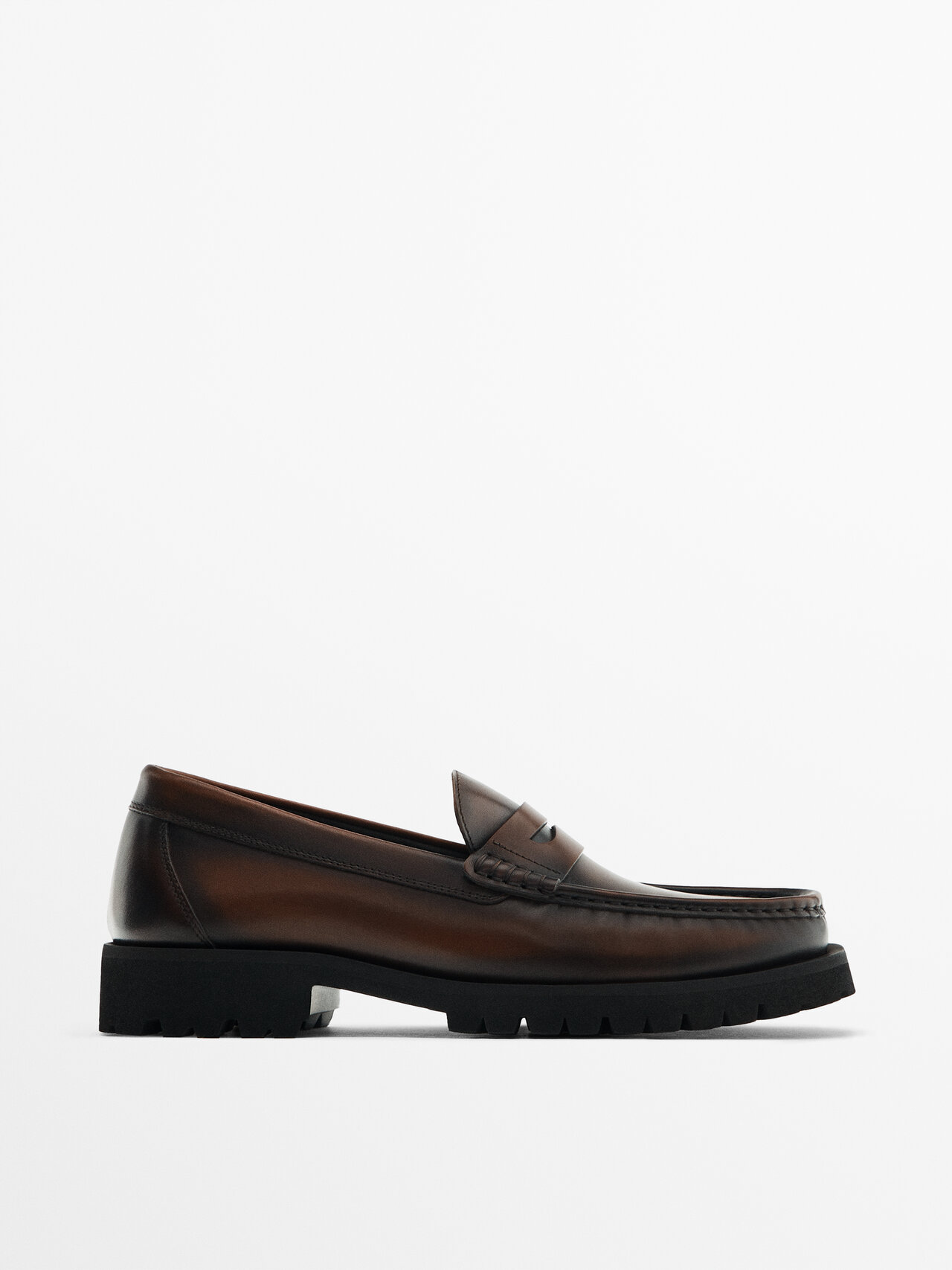 Massimo Dutti Brushed Nappa Leather Loafers - Studio In Tan