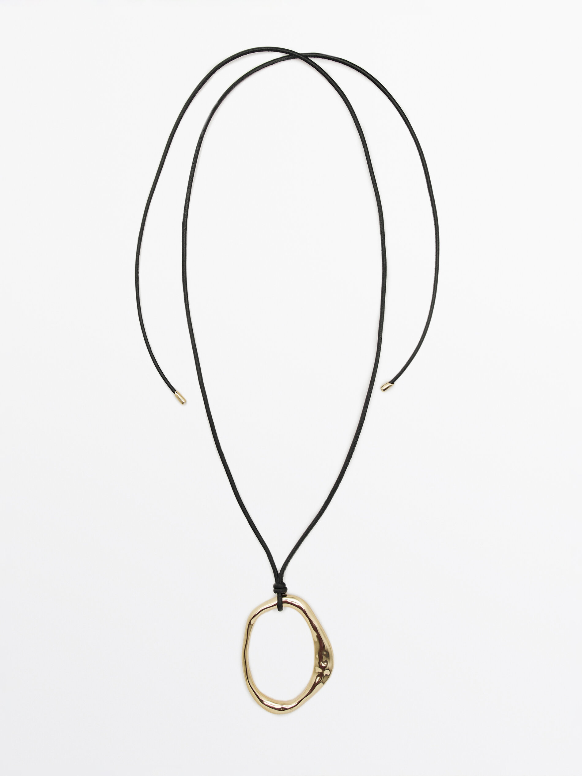 Leather cord necklace with oval piece · Golden · Accessories  