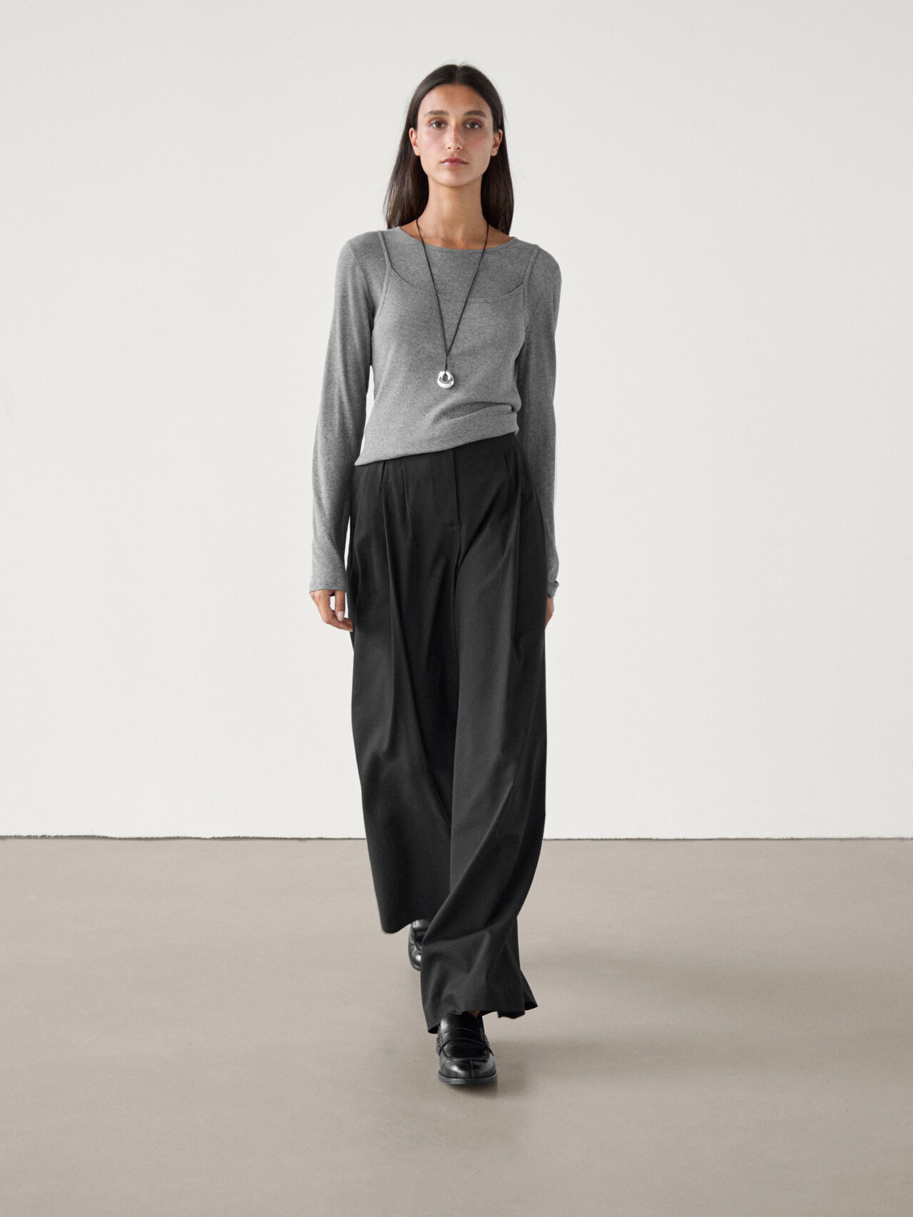 25010 Women's Double Crepe Grass Stitch Detailed Pocketed Palazzo Trousers White