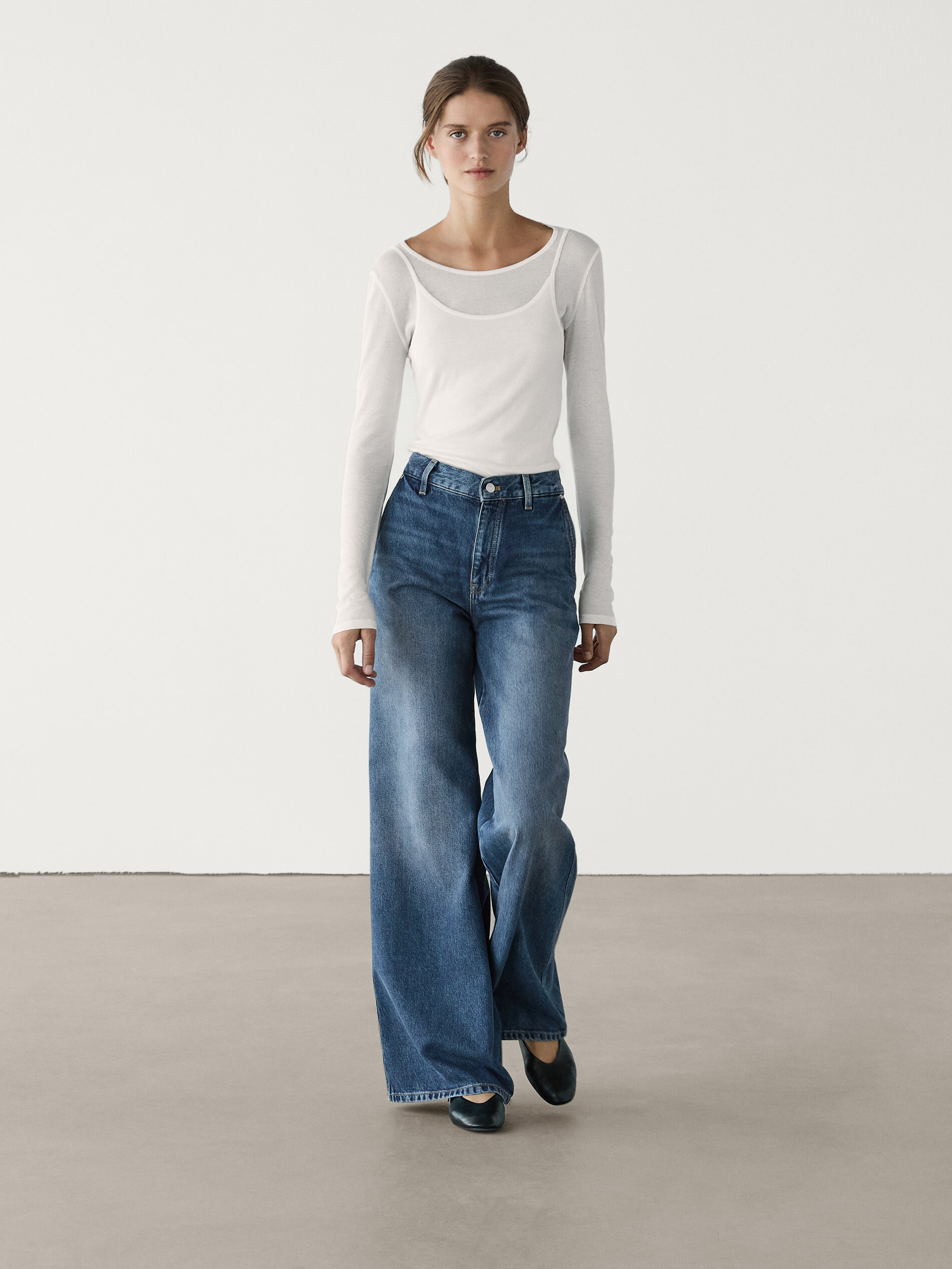 Shop Massimo Dutti Jeans Relaxed-fit Wide-leg Washed-look In Mittelblau