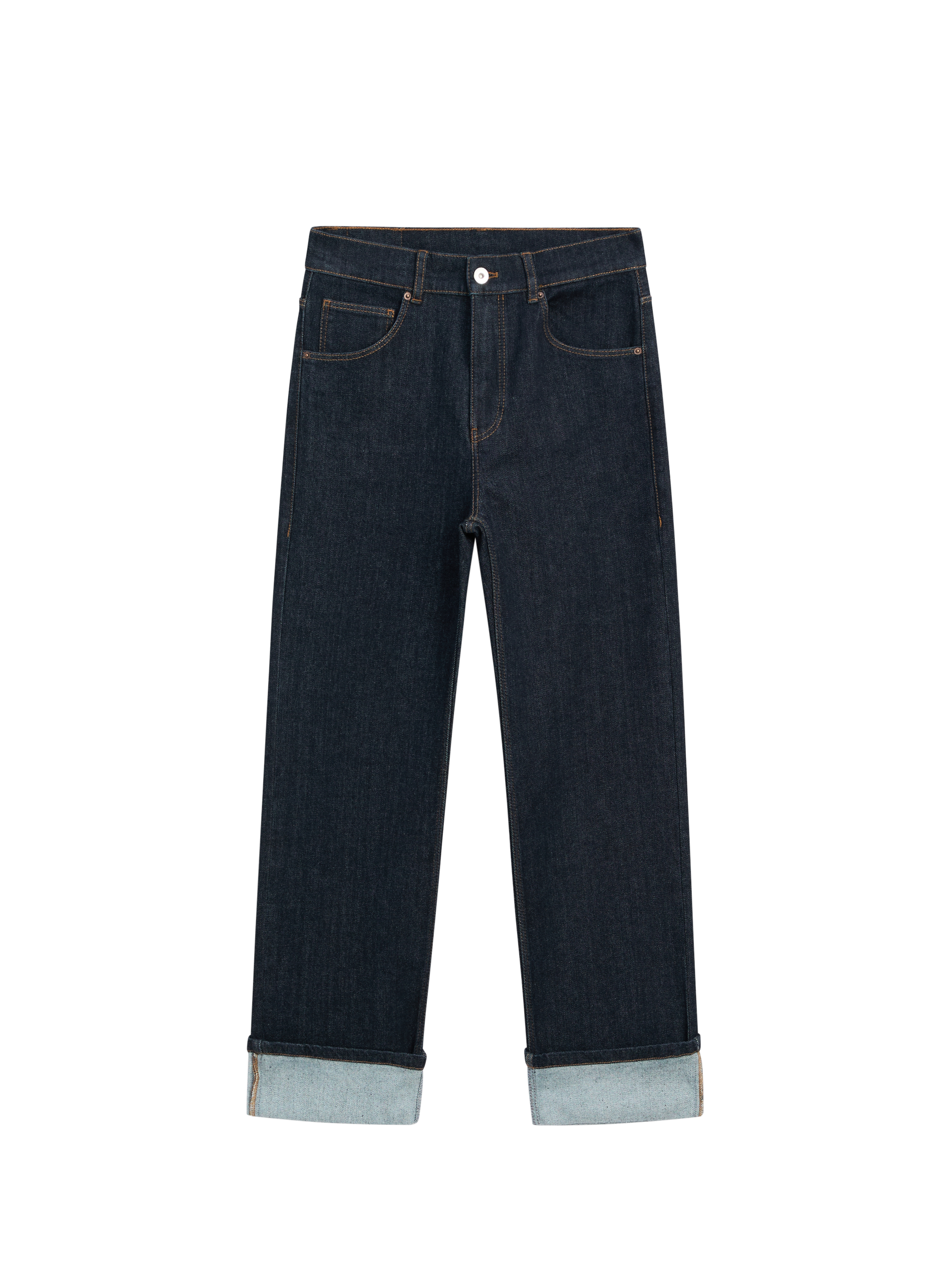 Soluk efektli straight fit yüksek bel jean_4