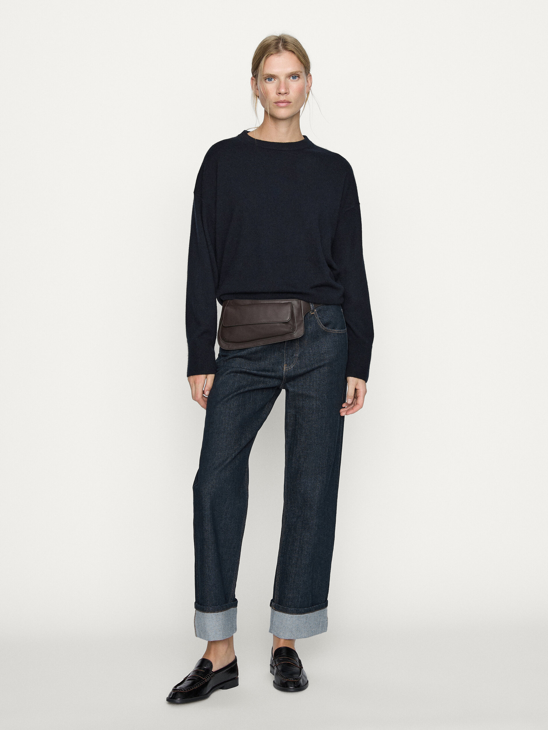 Shop Massimo Dutti Straight-fit-jeans Im Washed-look Mit Hohem Bund In Blau