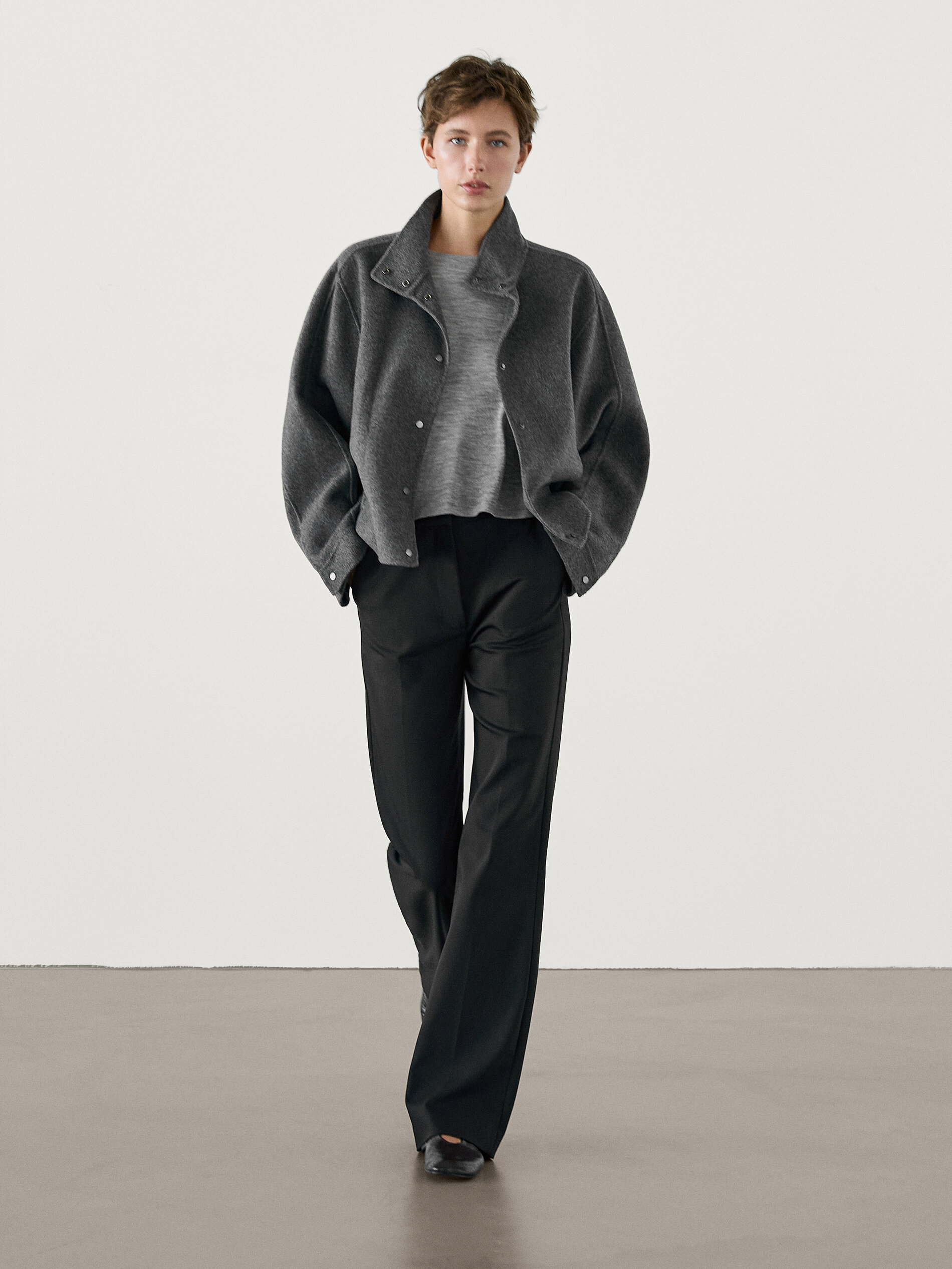 Massimo Dutti Schlaghose Aus Funktionsstoff In Full Length In Black