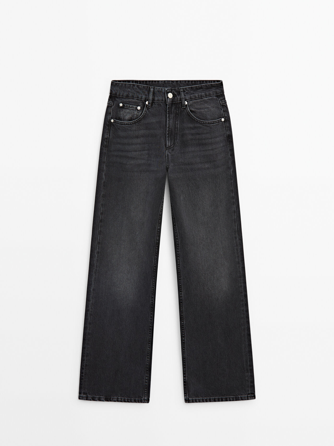 Shop Massimo Dutti Wide-leg-jeans Mid Rise Full Length In Dunkelgrau