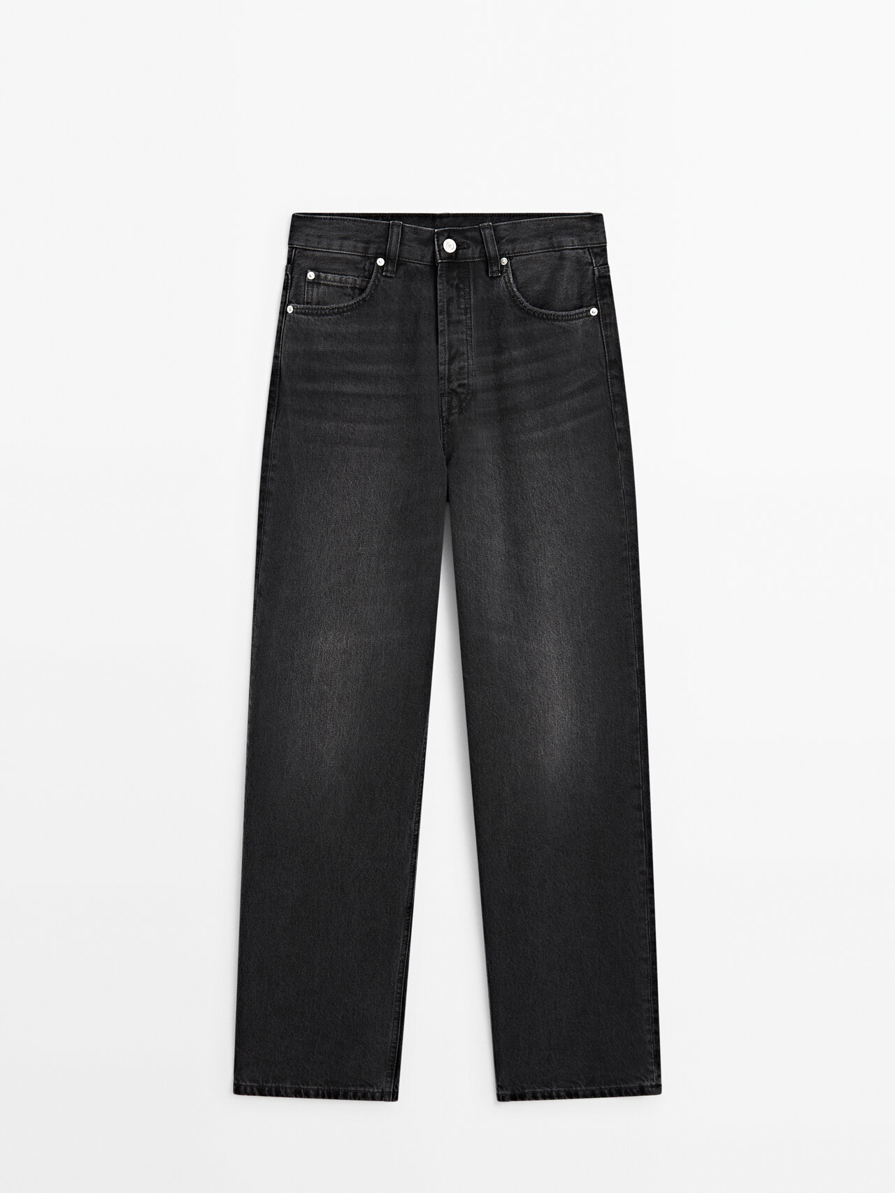 Shop Massimo Dutti Straight-fit-jeans Im Washed-look Mit Hohem Bund In Schwarz