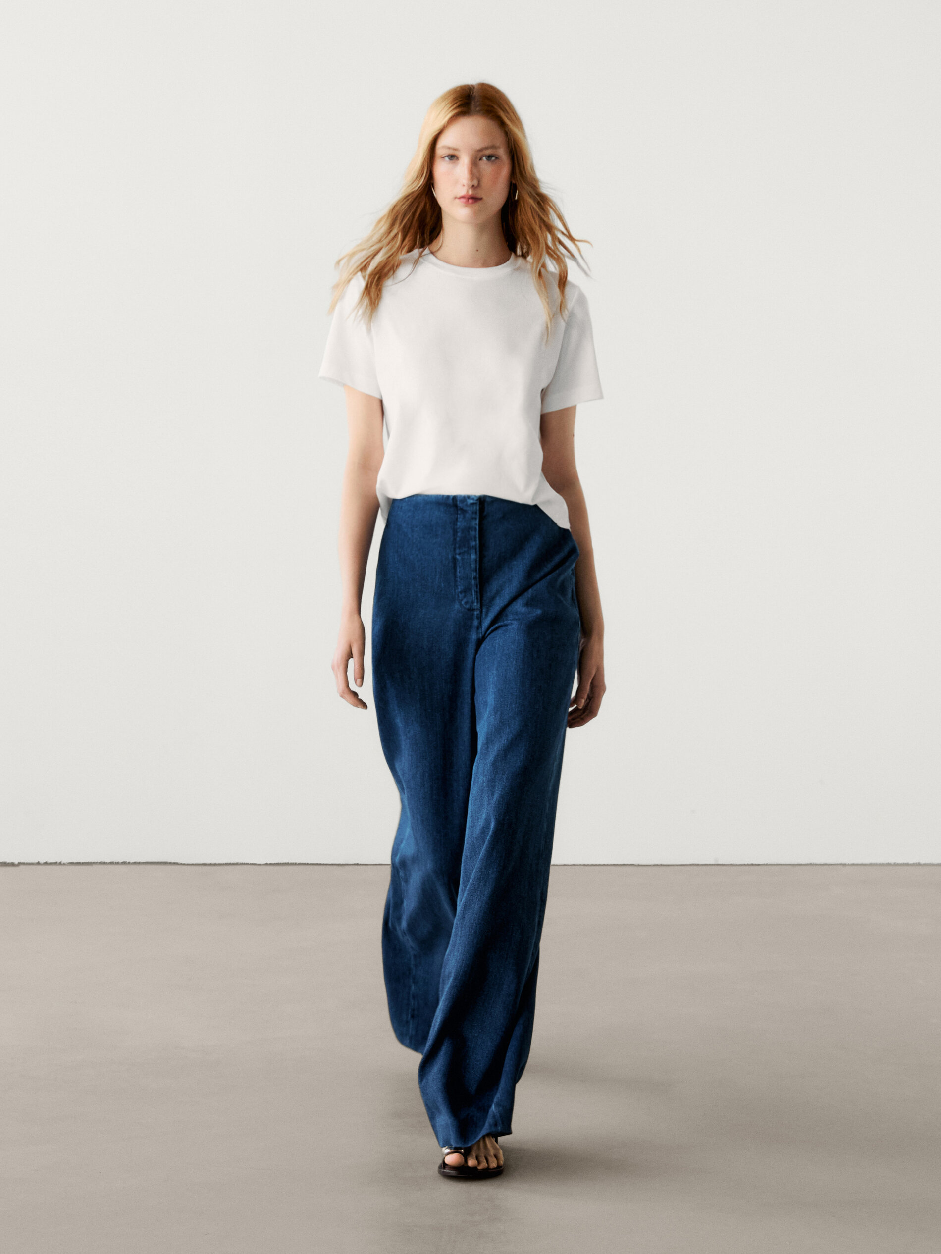 Jean wide leg taille haute Bleu Moyen Jupes Massimo Dutti