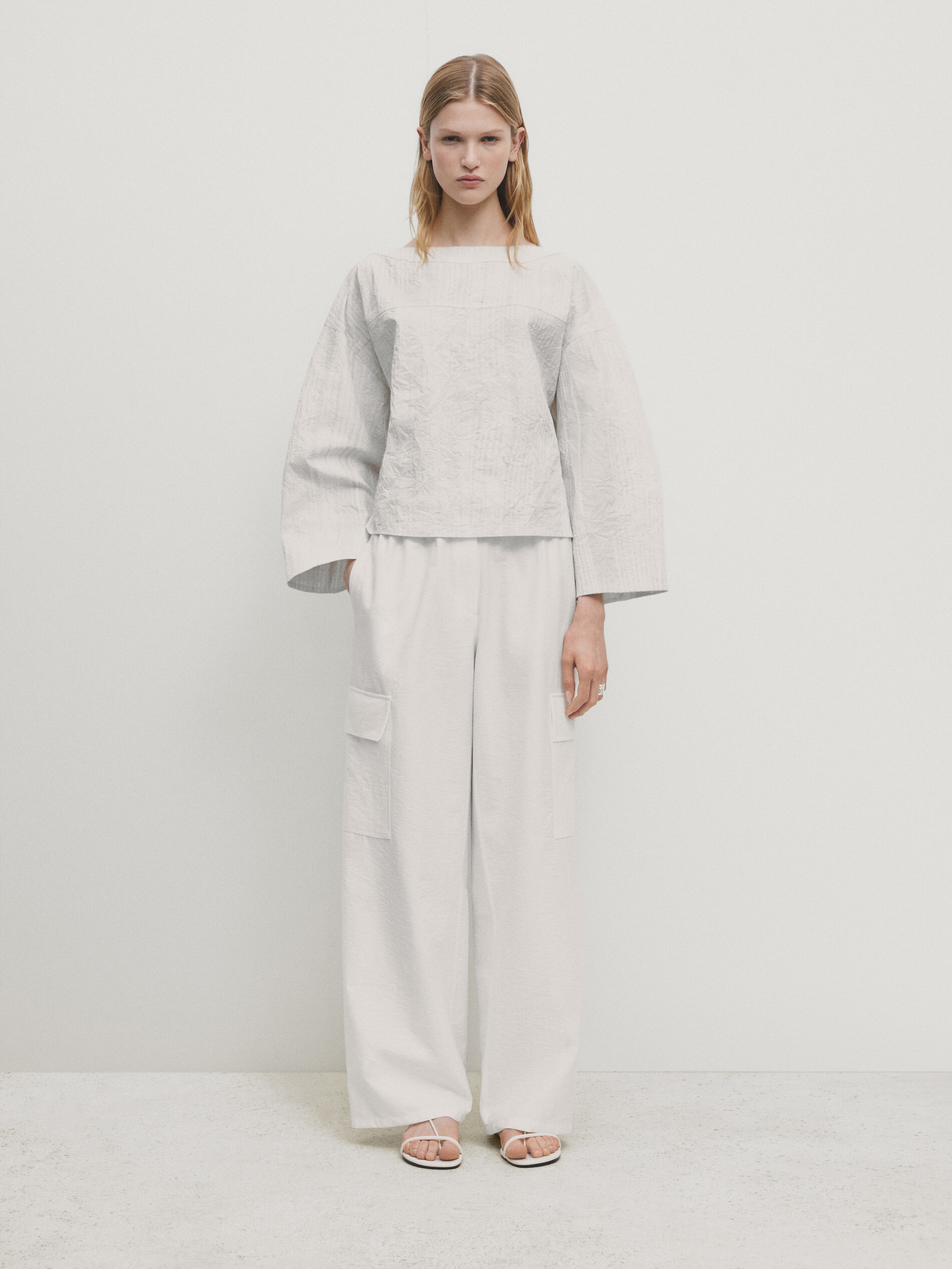 Poplin cargo trousers with elasticated waistband · White · Dressy | Massimo  Dutti