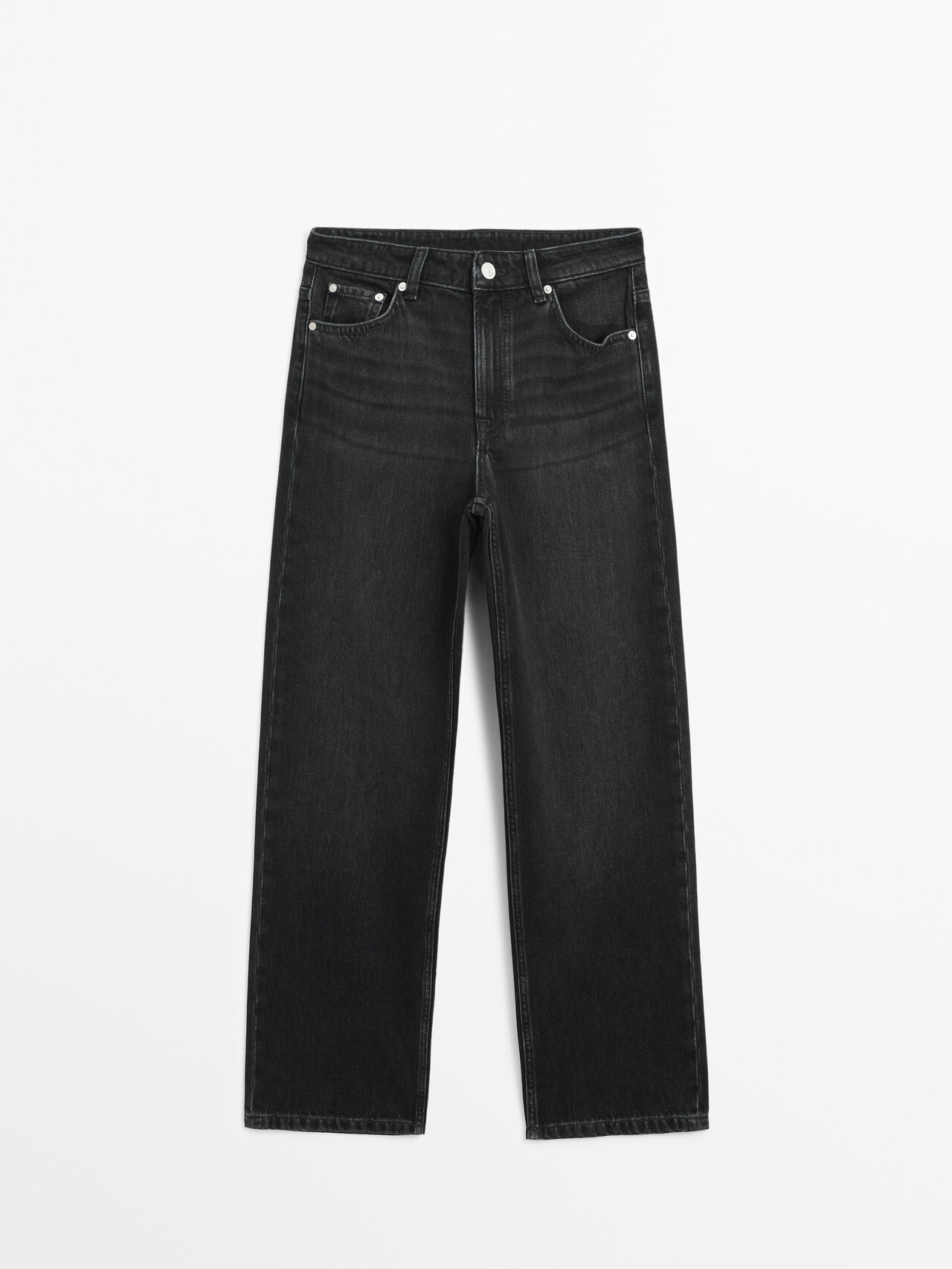 Shop Massimo Dutti Straight-fit-jeans Mit Regular-length Und Halbhohem Bund In Schwarz