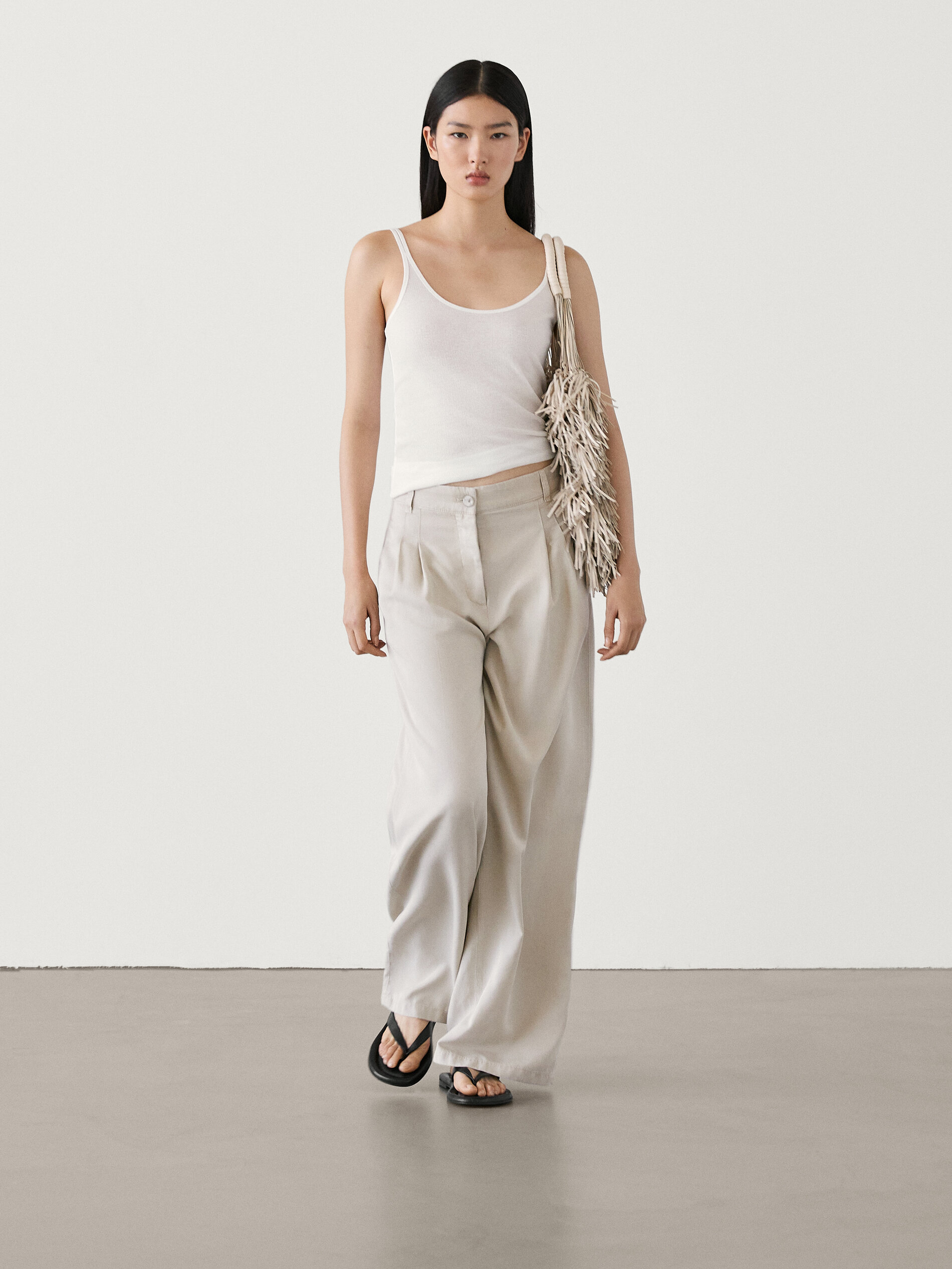 Pleated wide leg trousers Green Dressy Massimo Dutti