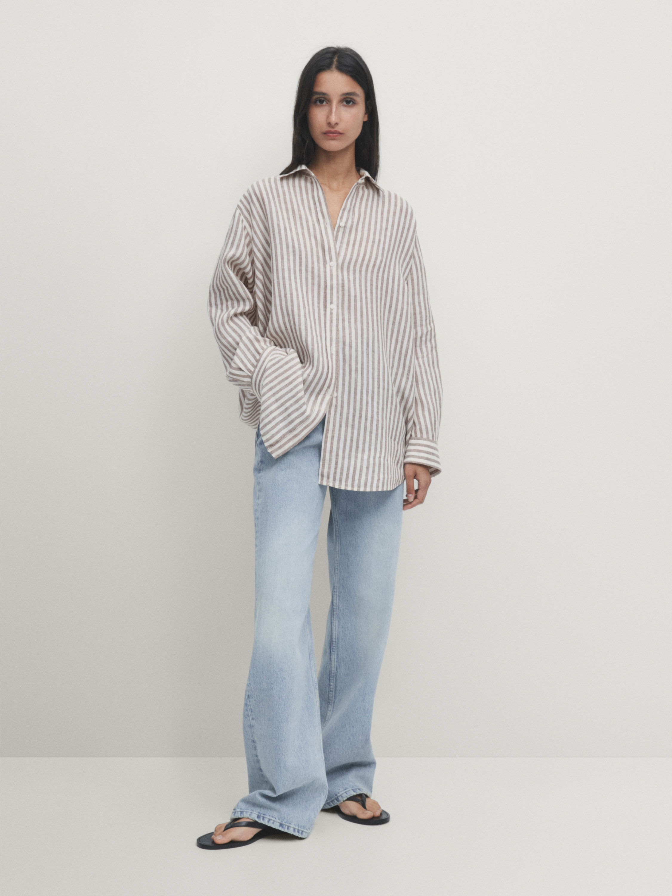 %100 keten çizgili oversize bluz_8