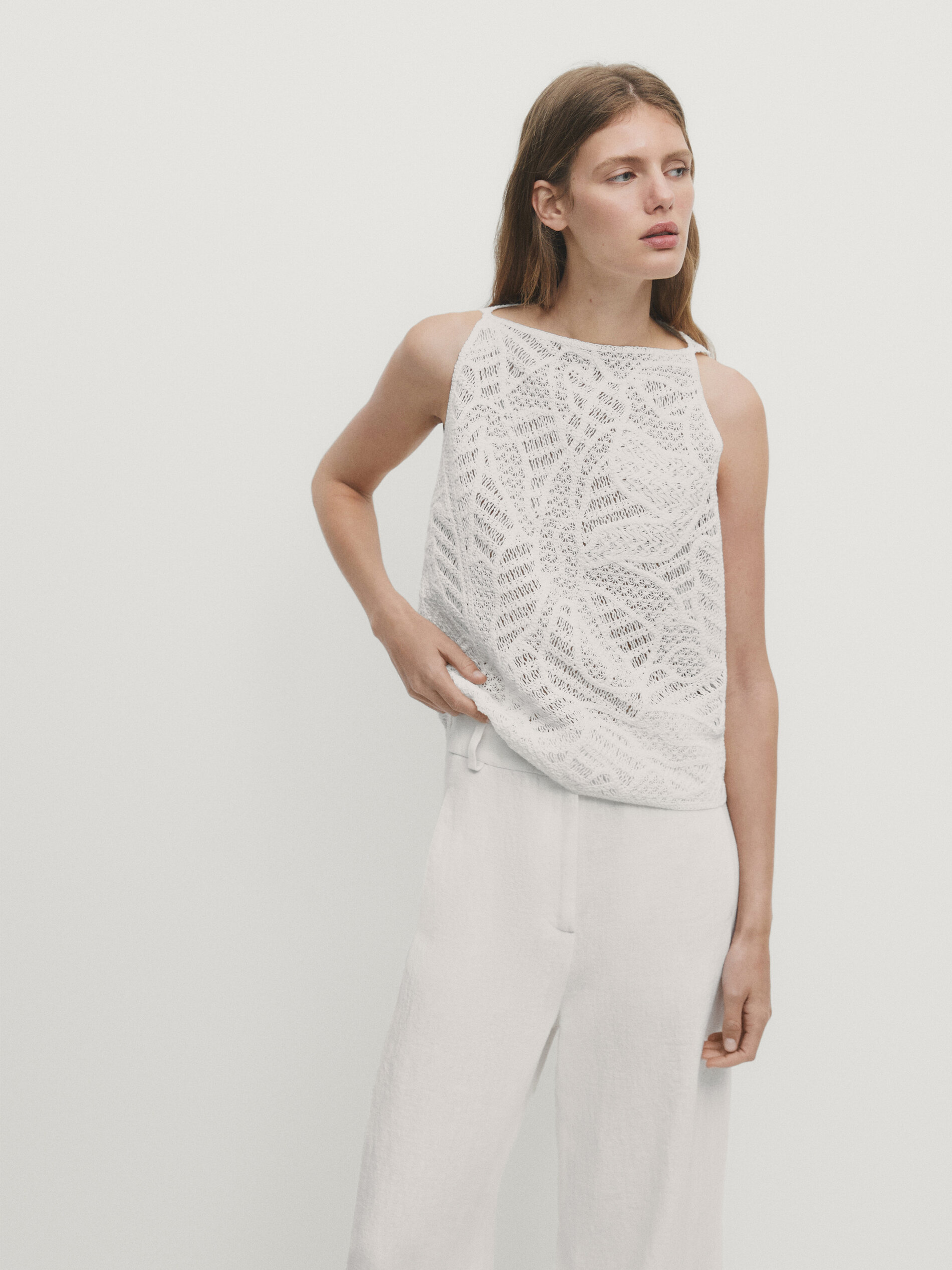 Shop Massimo Dutti Häkeltop In Weiss