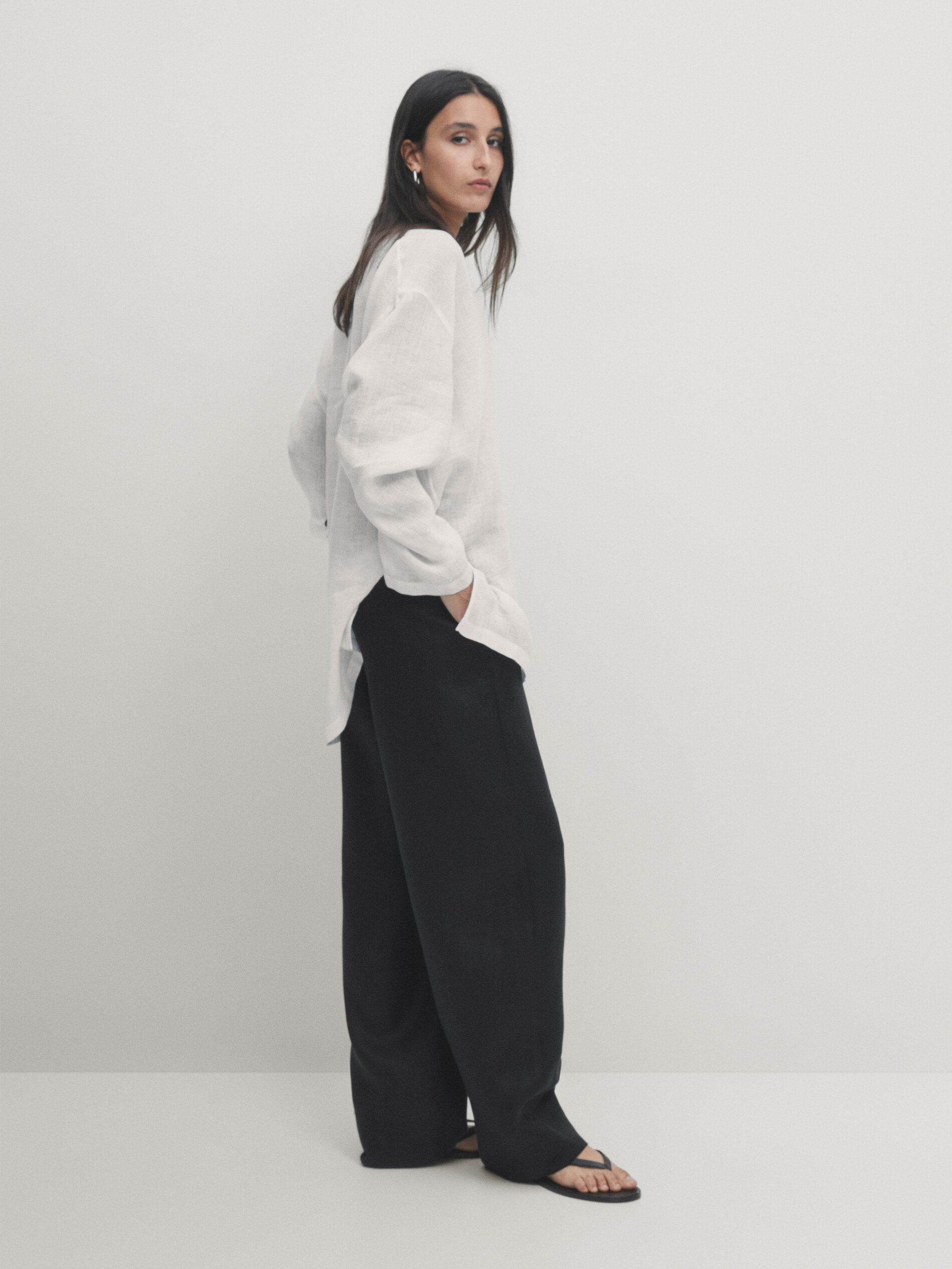 100% linen open oversize blouse · White · Shirts | Massimo Dutti